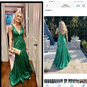 Jovani emerald green sequined formal gown size 00. Like new.
